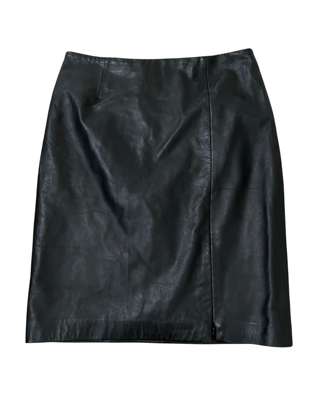 Vintage Express Italian Lambskin Leather Zipper Pencil Skirt Black 3/4 NWT
